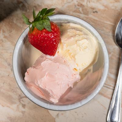 Strawberry and vanilla ice cream.