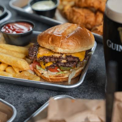 Cheeseburger and fries.