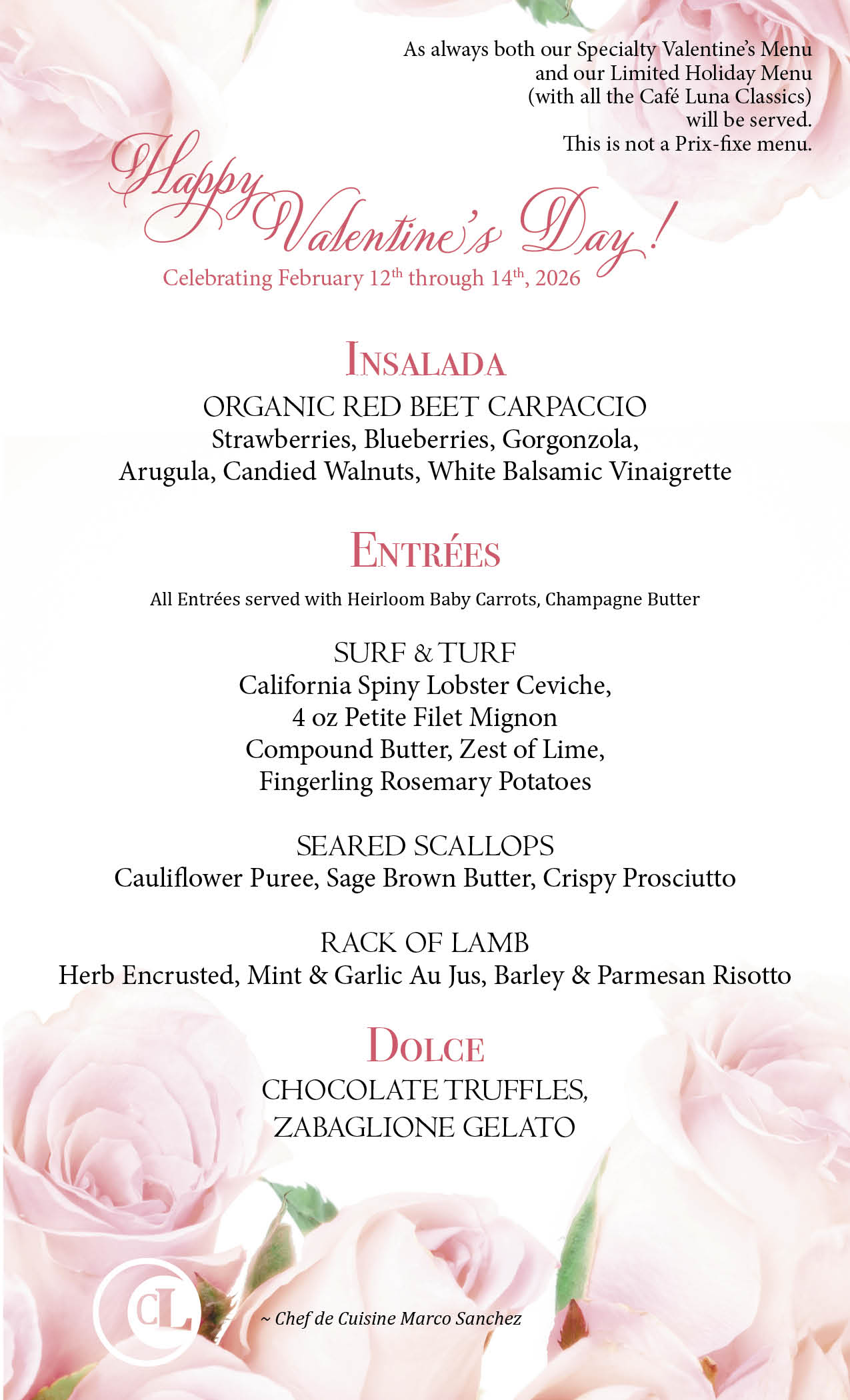 Valentine's Day Menu