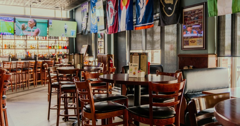 Interior, tall tables and bar stools