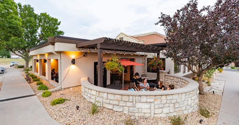 Exterior, guests in the patio