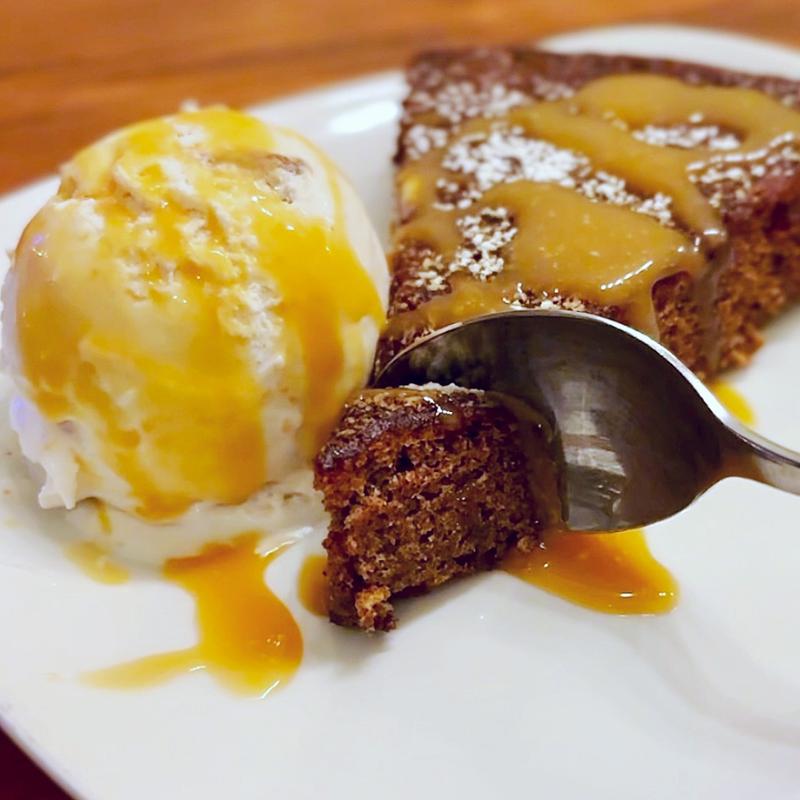 menu item 38 of 38, Dessert Special: Date Cake with Caramel Sauce