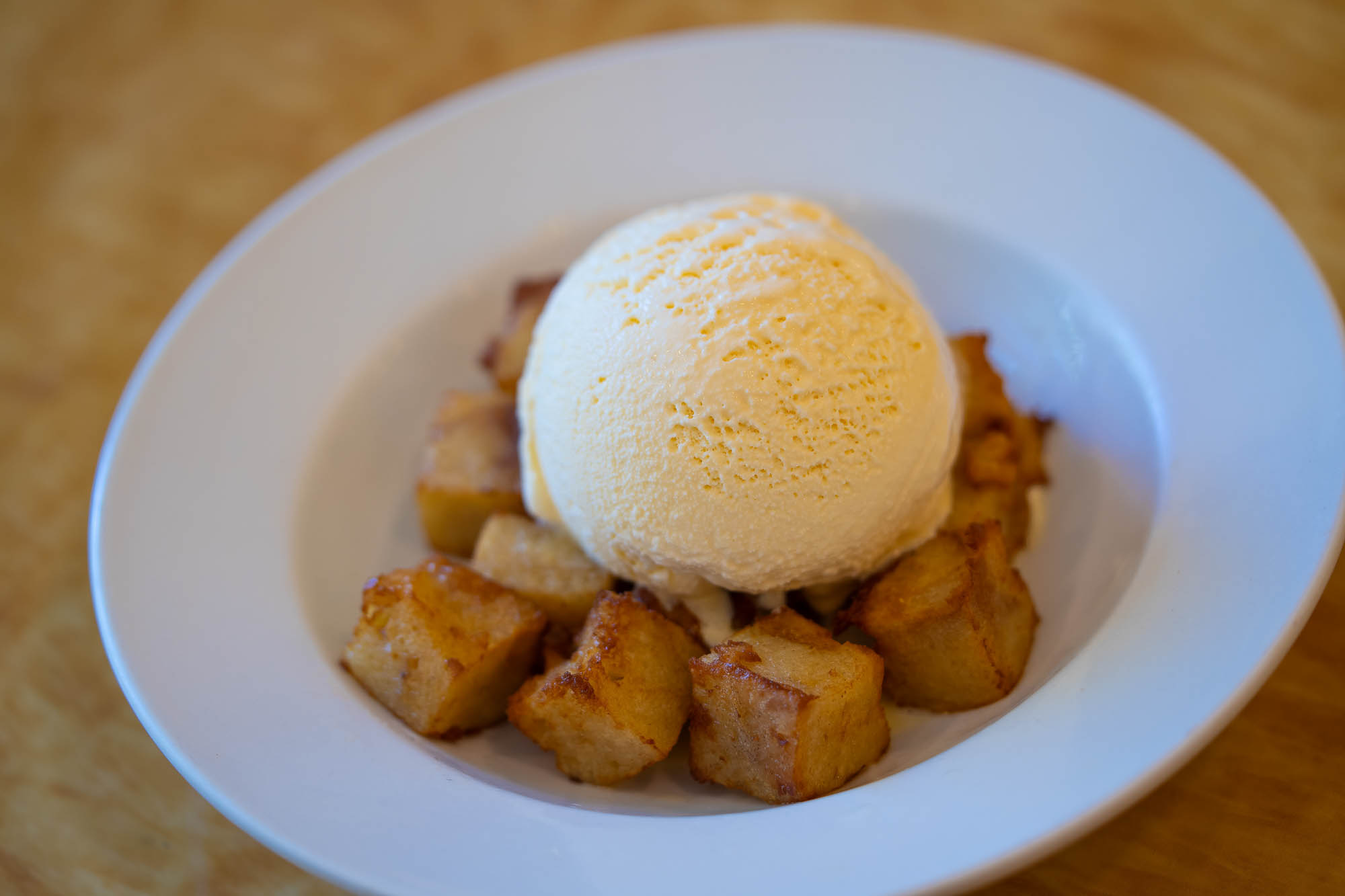 Fried bread pudding with ice cream