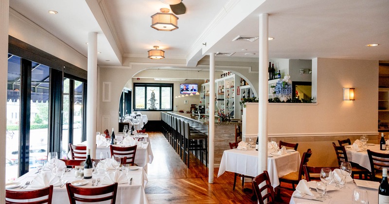 Interior, dining area with large windows