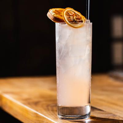 Tamploma cocktail, with Blanco tequila, lime juice, Ruby Red grapefruit juice, and agave.