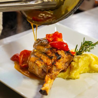 Italian veal chop, closeup.