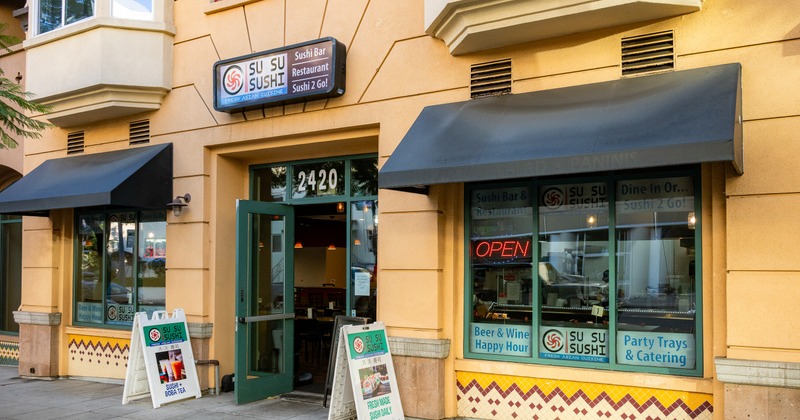 Exterior, front of restaurant, side view