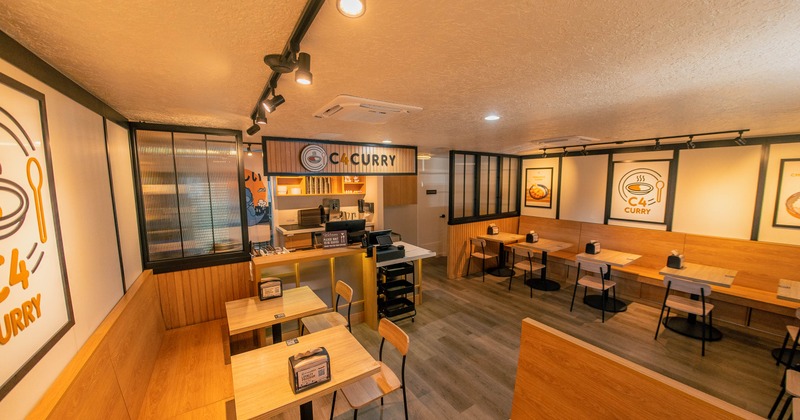 Diner area, tables, chairs, food counter
