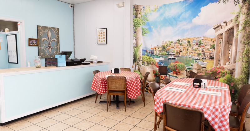 Diner room, tables, chairs