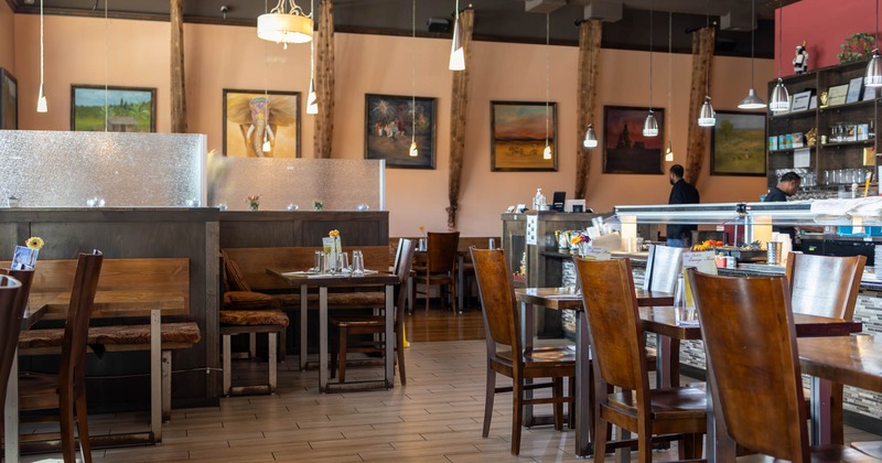 Interior, tables and chairs ready for guests
