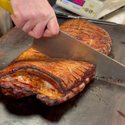 Cutting Pork belly.