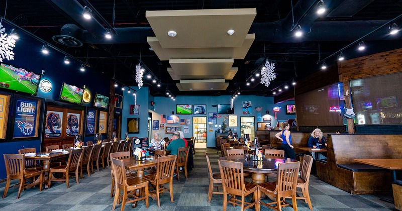 Interior, seating area with guests