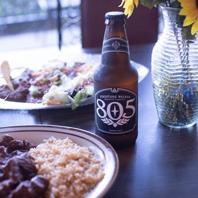 Dishes served and a glass of beer