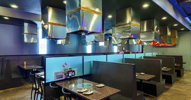 Interior, tables, chairs and seating booths