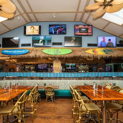 The interior, tables and chairs.