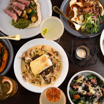 Multiple Plates and Cocktail.