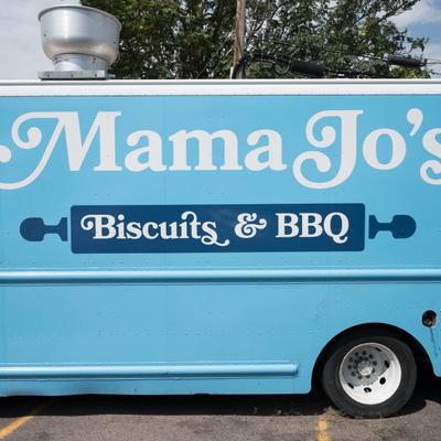 The parked food truck.