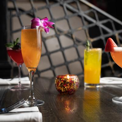 Various drink glasses served on a table