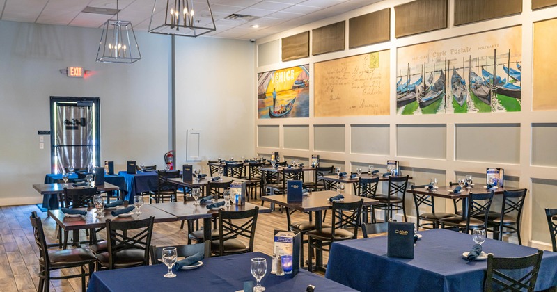 Interior, seating area with tables and chairs