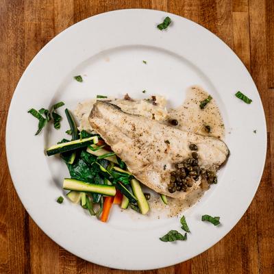 Pan seared Mediterranean seabass.