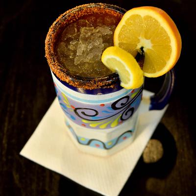 Cocktail in a colorful cup.