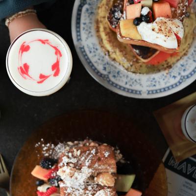 Kaya French Toast, Victoria Peak French Toast, and a cocktail.