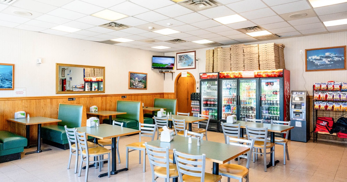 Interior, tables, chairs and seating booths
