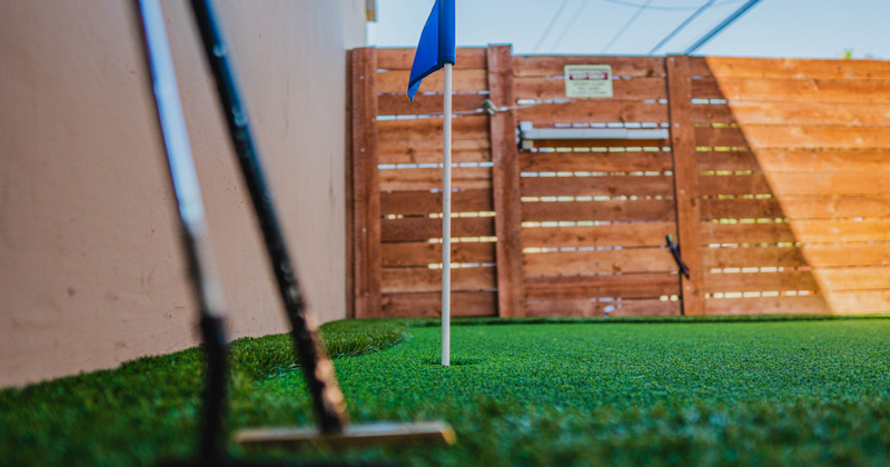 Mini golf course in patio area