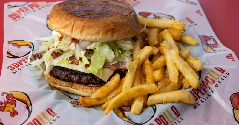 Mex Charbroiled Burger with fries