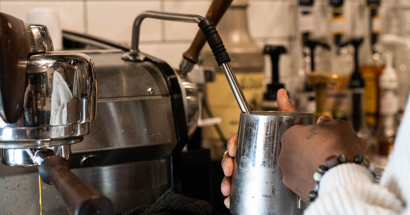 Steaming milk on an espresso machine