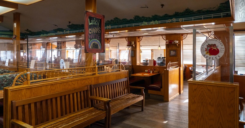 Interior of a diner with wooden furnishings