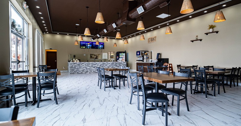 Interior, wide view, dining area