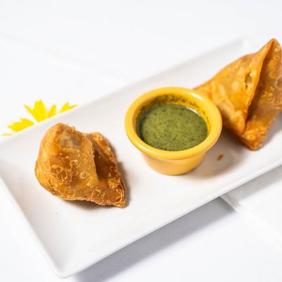 Vegetable Samosa and dip.