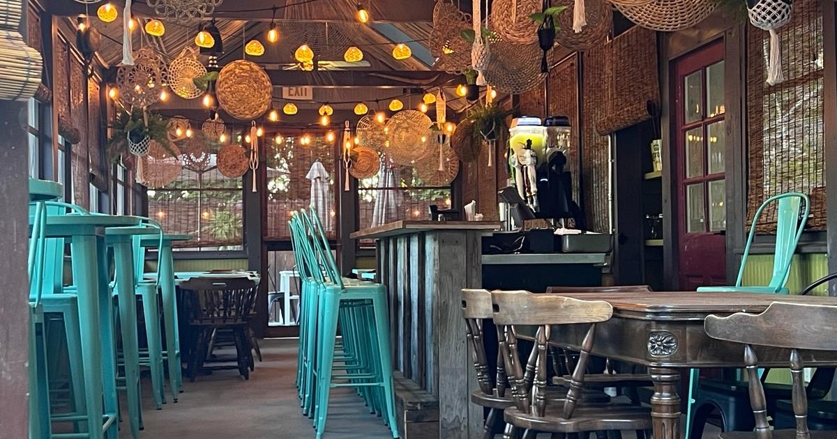 Interior, dining area with decoration on the walls and ceiling