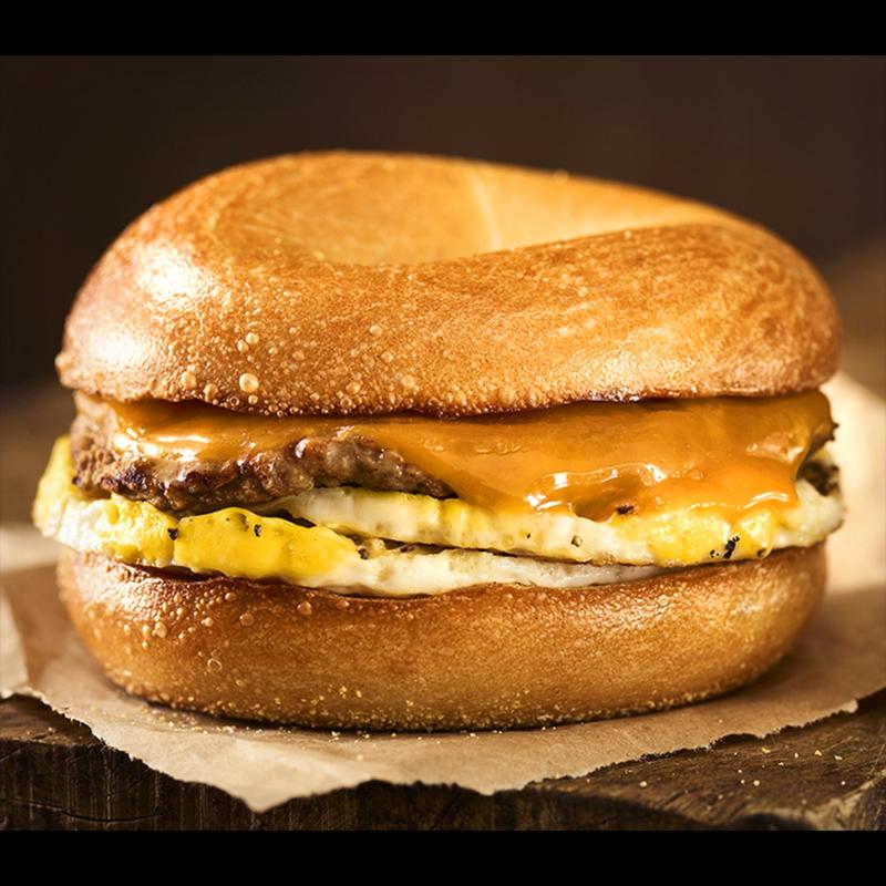 2 Organic Eggs, Cheese & Sausage on A Bagel photo