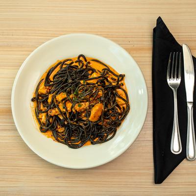 Black squid-ink spaghetti.