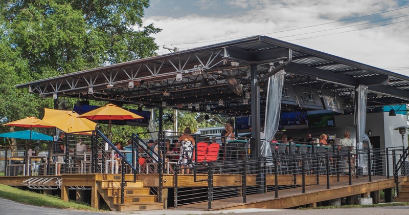 Roof covered outdoor seating area