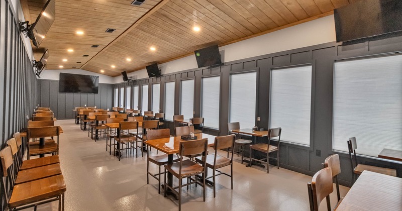 Interior, seating area with tables and chairs