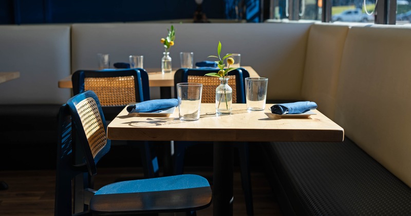 Interior, table set for guests