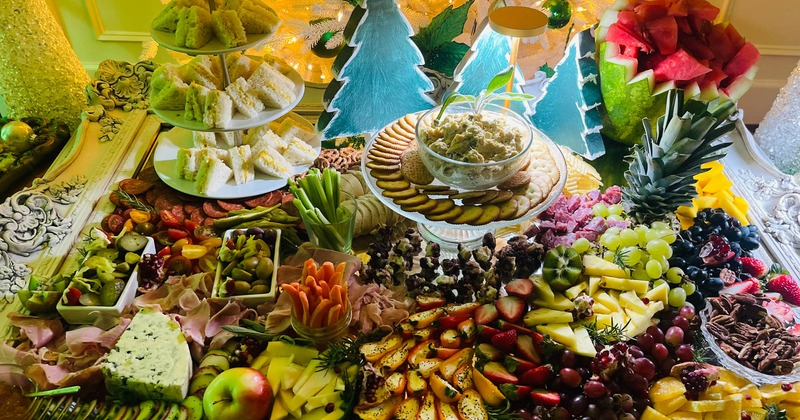 A grazing table full of food