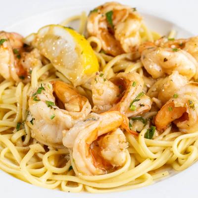 Linguine pasta with shrimp.