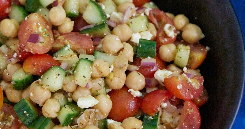 Close up of a chickpea salad