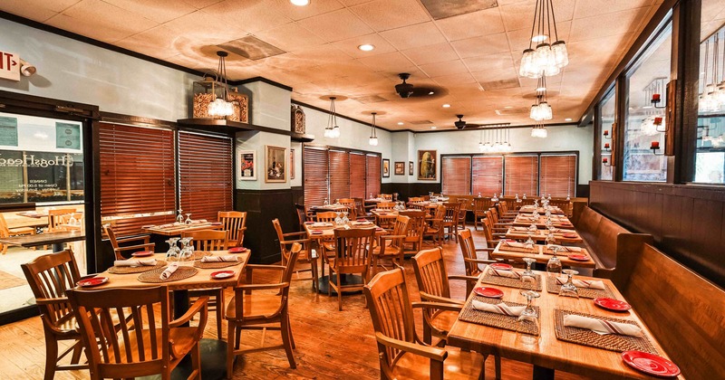 Interior, seating area with tables and chairs