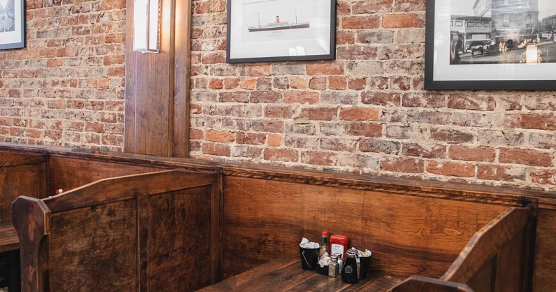 Interior, booths, decorated wall