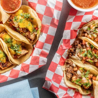 Fish and steak taco plates, top view
