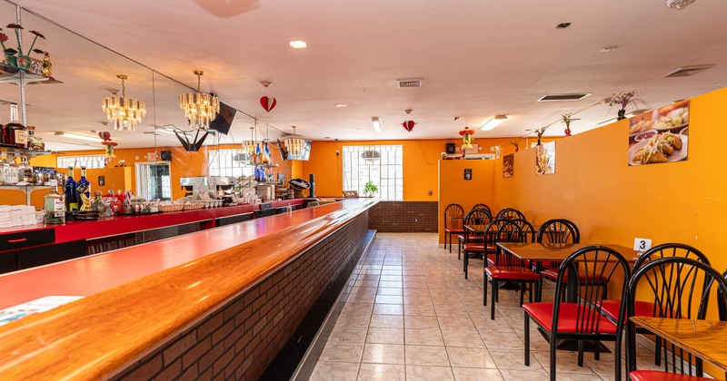 Interior, seating area by the bar