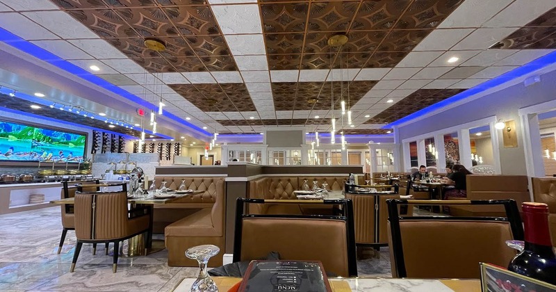Interior of an upscale restaurant featuring modern decor