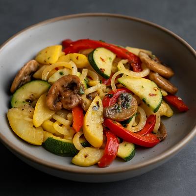 Vegetable Aglio e Olio - Tagliatelle in Garlic-Oil with Zucchini, Squash, Peppers & Mushrooms.