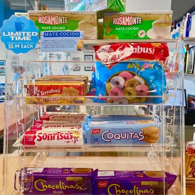 Display case with assorted Argentinian desserts.