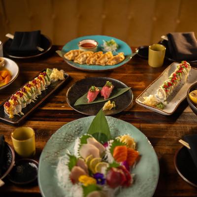 Assorted food dishes.